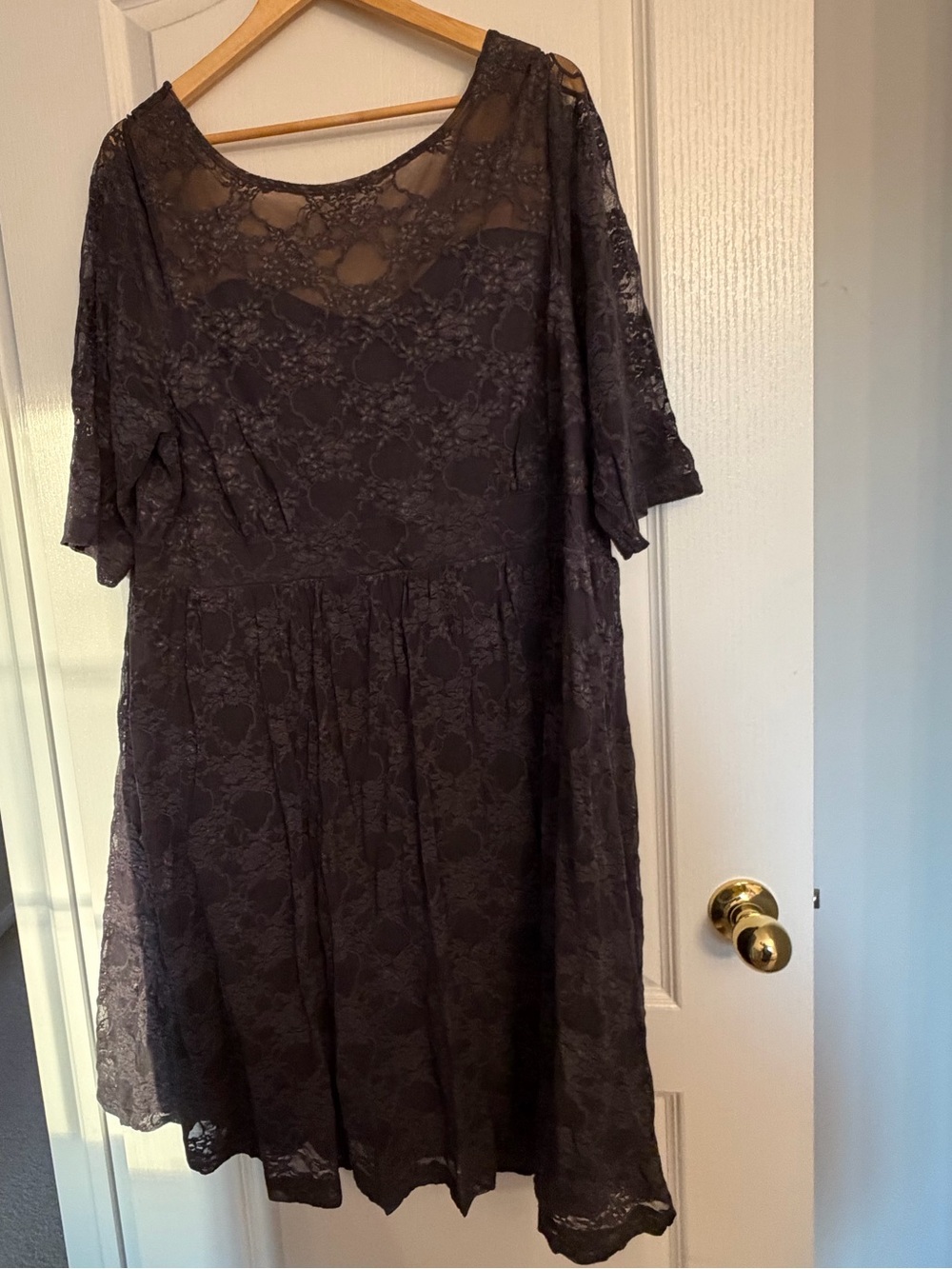 Catherines Grey Lace Overlay Dress with Nude Lining